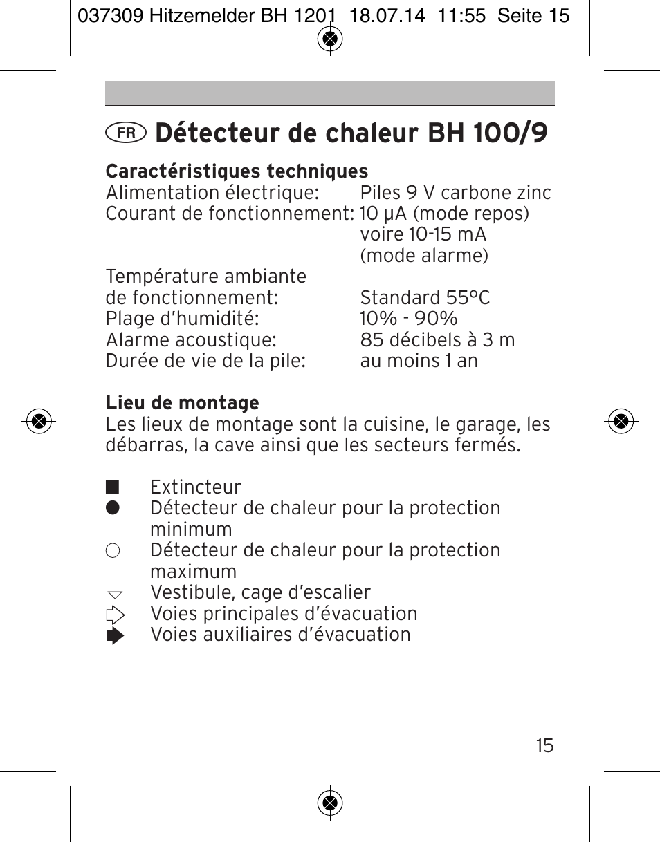 Détecteur de chaleur bh 100/9 | Brennenstuhl Heat Detector BH 1201 User Manual | Page 15 / 56