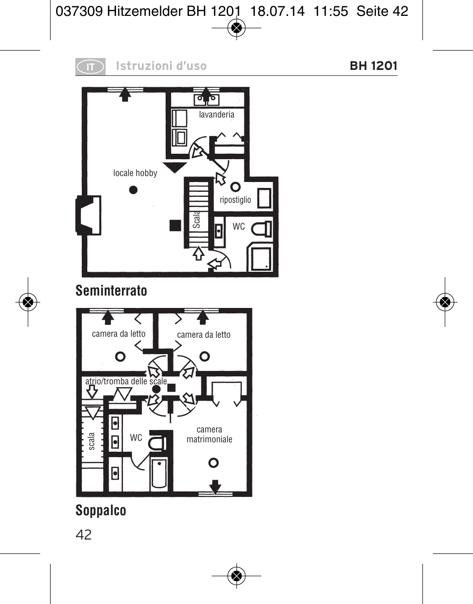 Seminterrato, Istruzioni d’uso bh 1201 | Brennenstuhl Heat Detector BH 1201 User Manual | Page 42 / 56