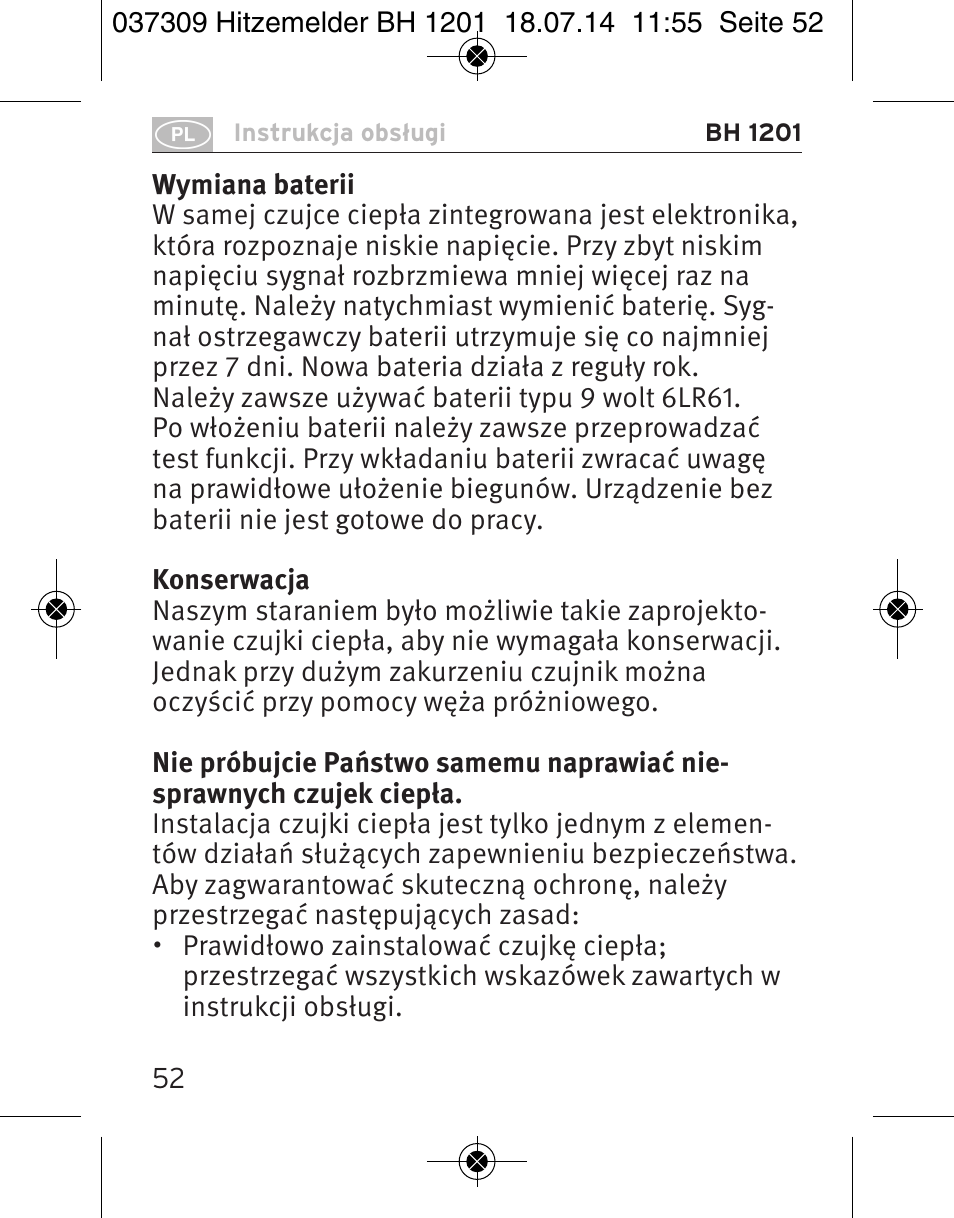 Brennenstuhl Heat Detector BH 1201 User Manual | Page 52 / 56