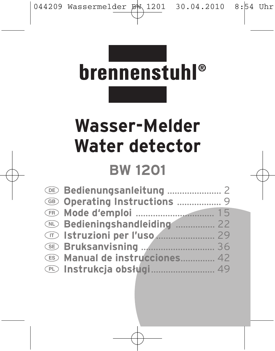 Brennenstuhl Water Detector BW 1201 User Manual | 56 pages