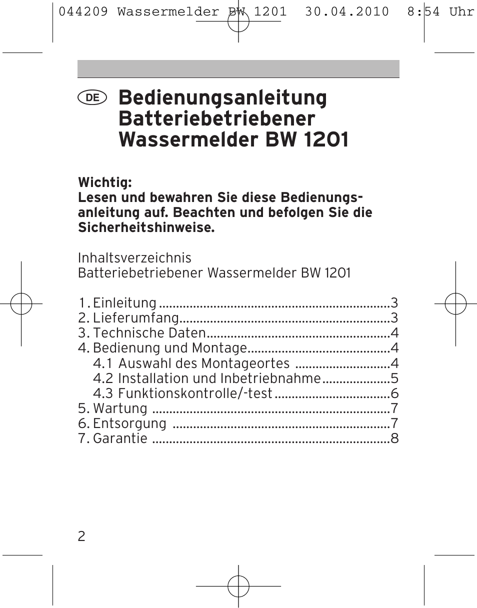 Brennenstuhl Water Detector BW 1201 User Manual | Page 2 / 56