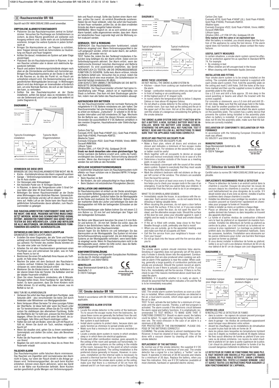 Brennenstuhl Smoke detector Modell BR-166 basic User Manual | 2 pages