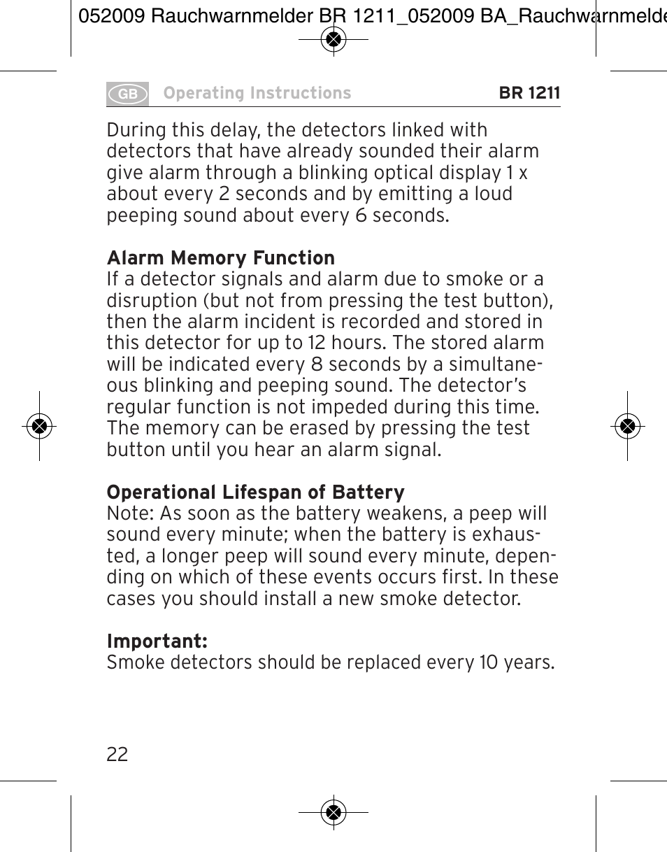 Brennenstuhl Smoke Alarm BR 1211 interlink User Manual | Page 22 / 68