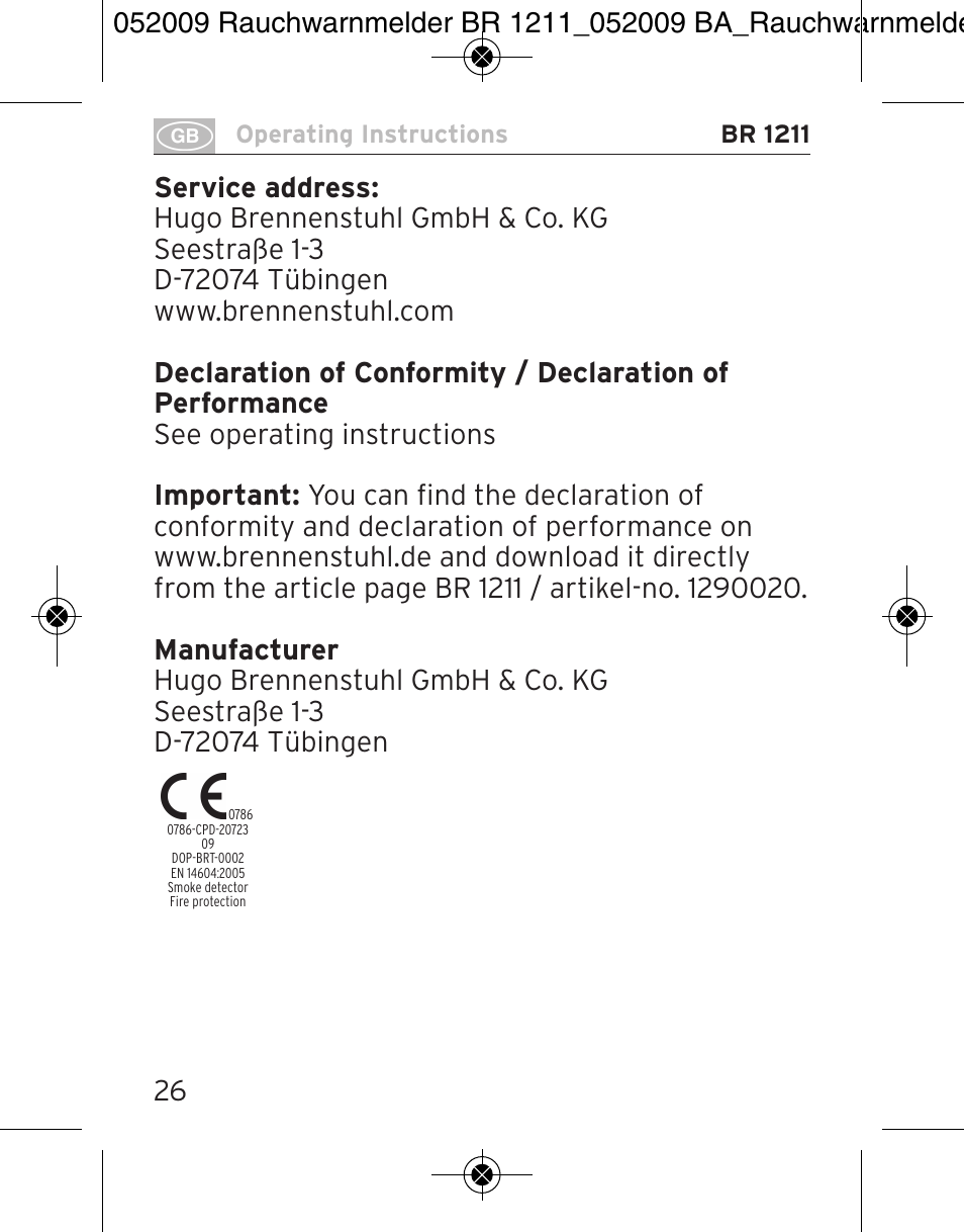 Brennenstuhl Smoke Alarm BR 1211 interlink User Manual | Page 26 / 68