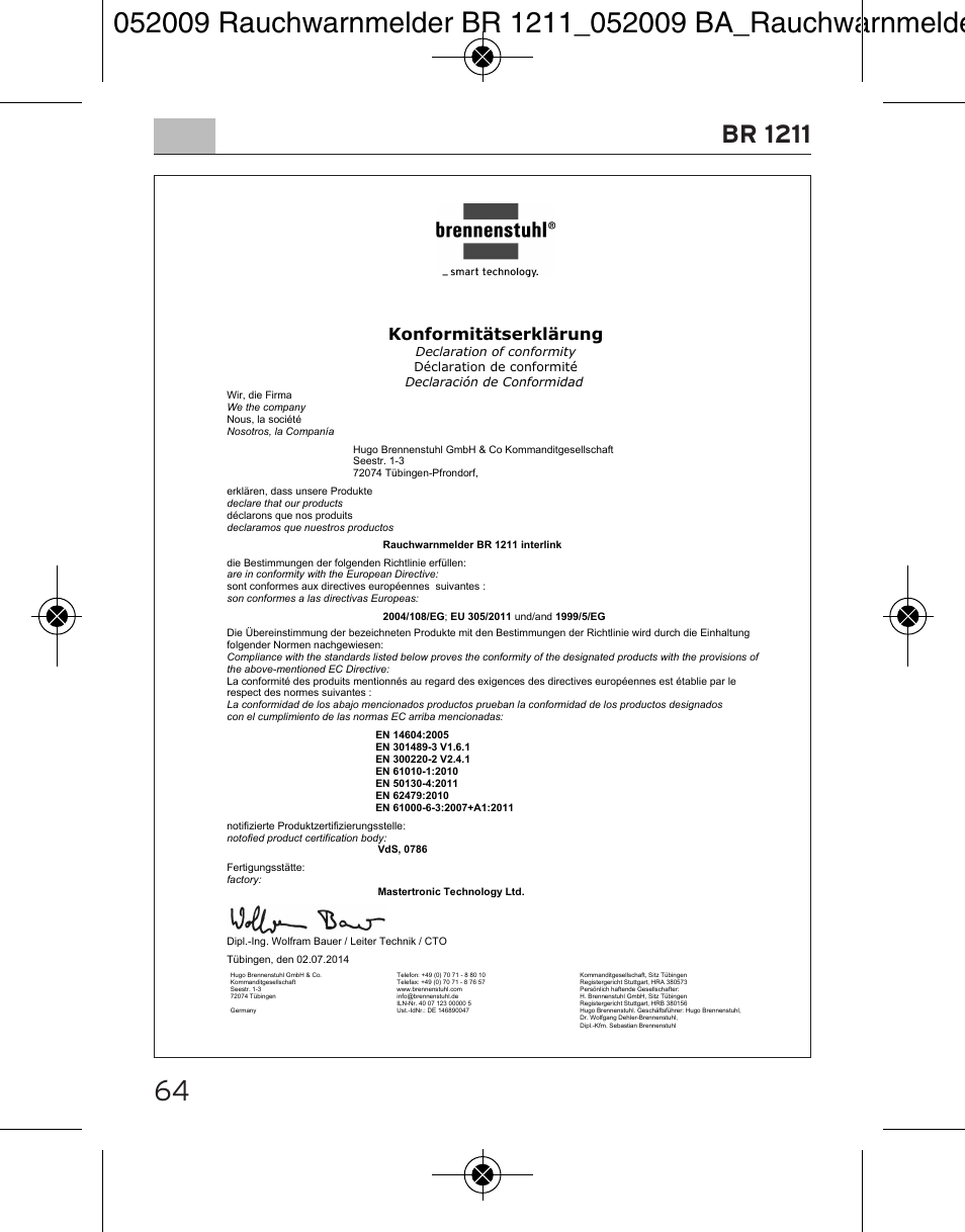 Br 1211 | Brennenstuhl Smoke Alarm BR 1211 interlink User Manual | Page 64 / 68