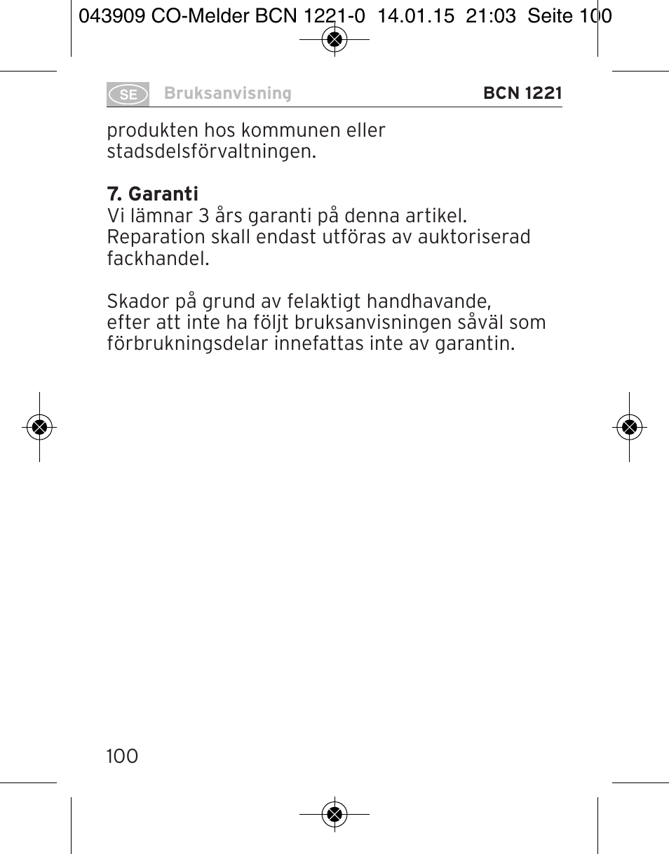 Brennenstuhl CO Detector BCN 1221 User Manual | Page 100 / 136