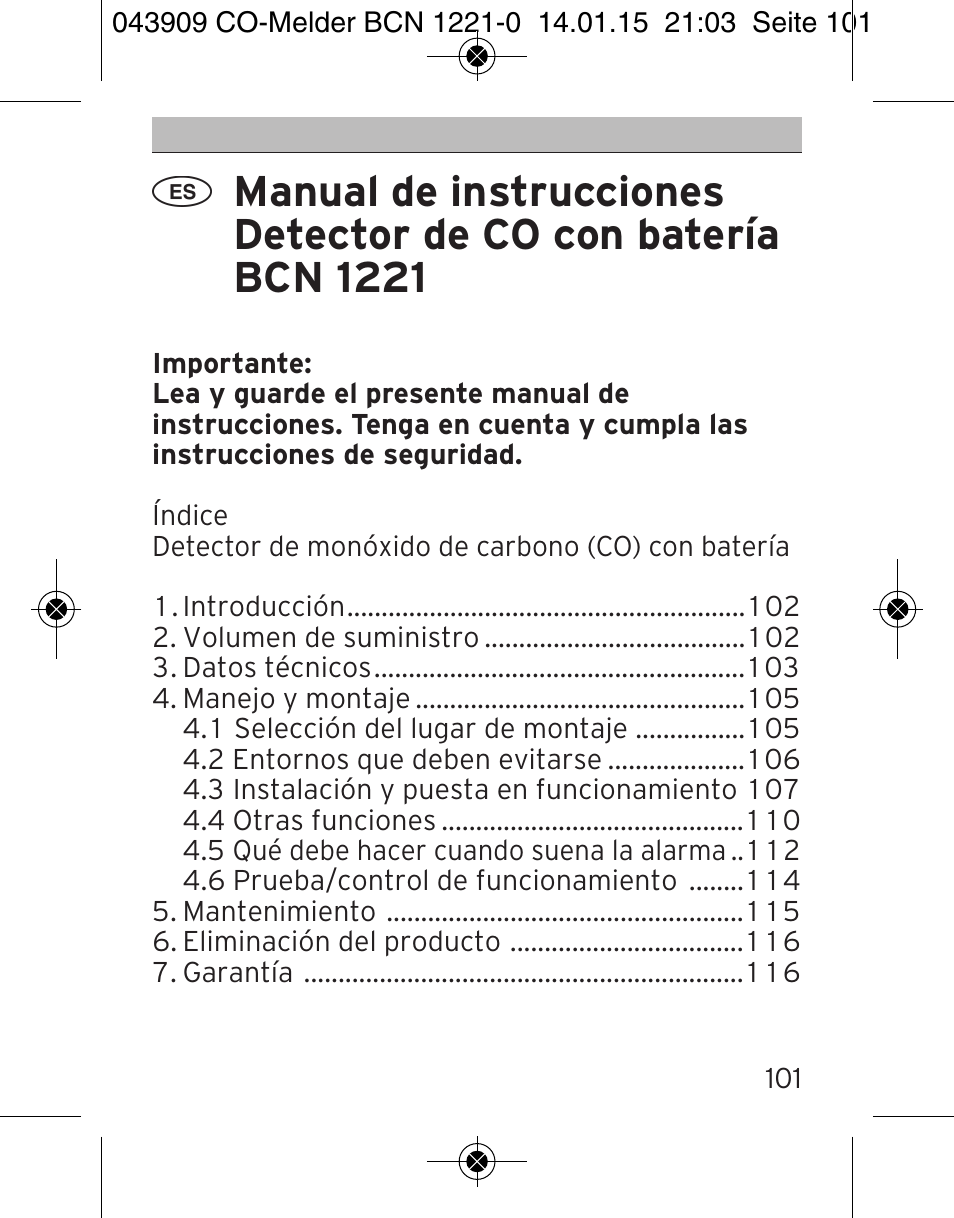 Brennenstuhl CO Detector BCN 1221 User Manual | Page 101 / 136