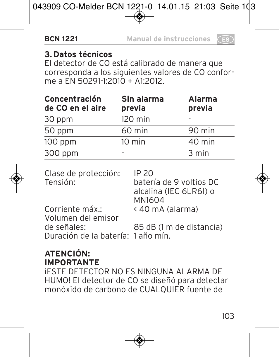 Brennenstuhl CO Detector BCN 1221 User Manual | Page 103 / 136