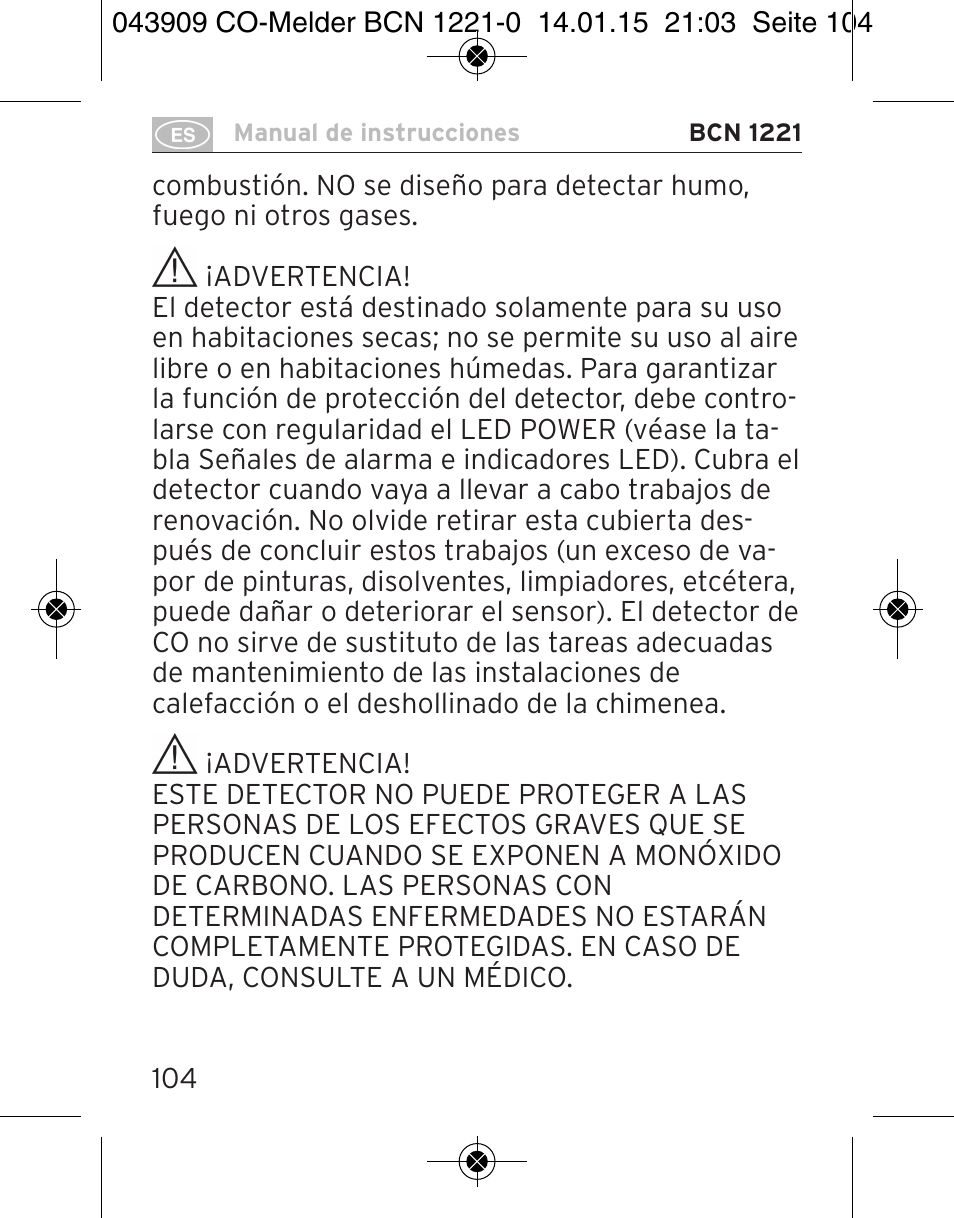 Brennenstuhl CO Detector BCN 1221 User Manual | Page 104 / 136