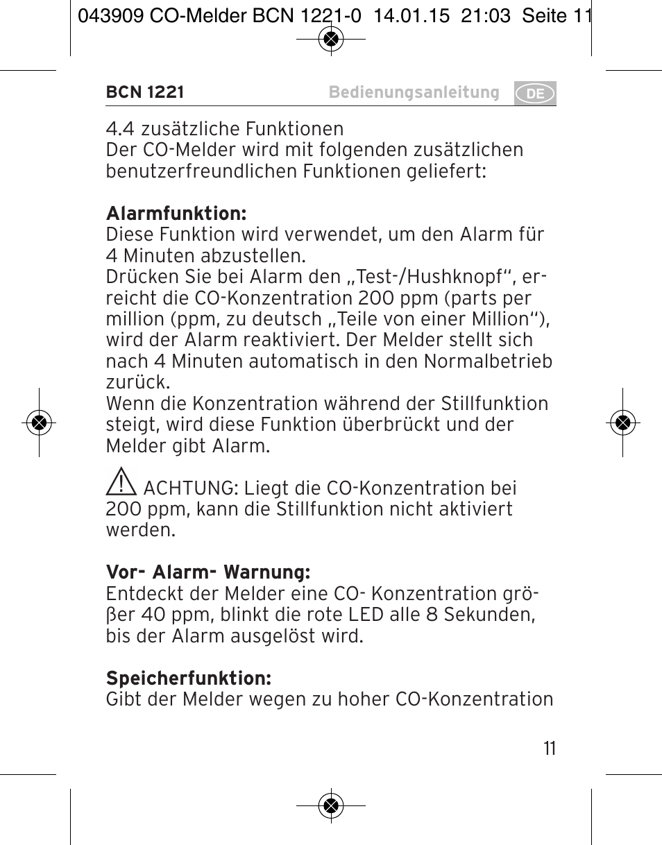 Brennenstuhl CO Detector BCN 1221 User Manual | Page 11 / 136