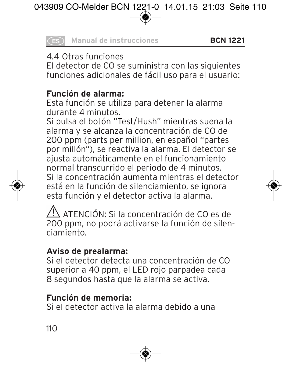 Brennenstuhl CO Detector BCN 1221 User Manual | Page 110 / 136