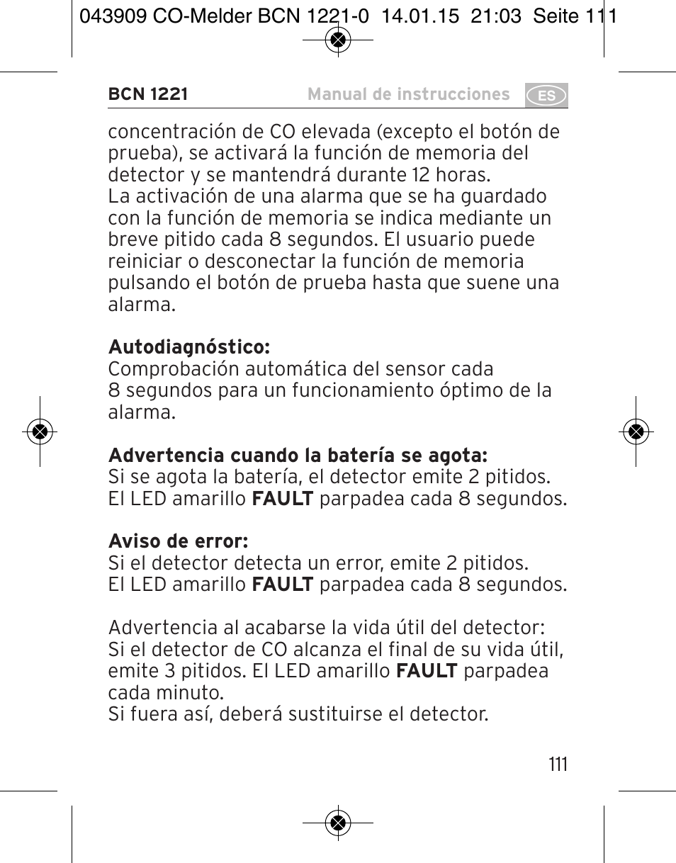 Brennenstuhl CO Detector BCN 1221 User Manual | Page 111 / 136