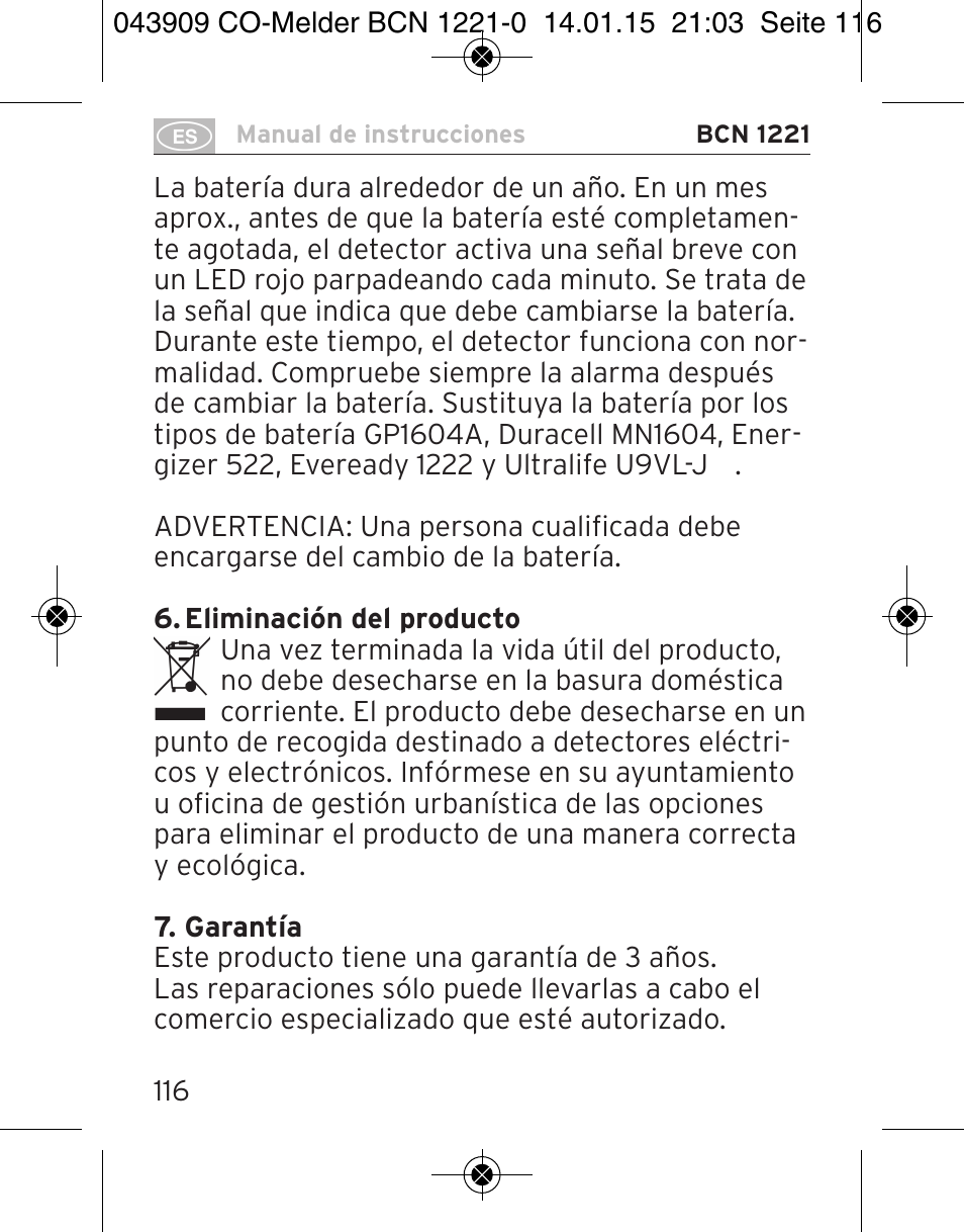 Brennenstuhl CO Detector BCN 1221 User Manual | Page 116 / 136