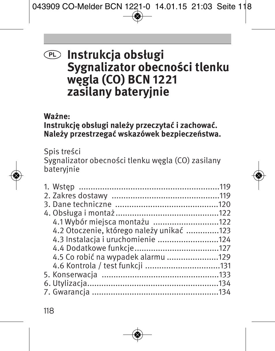 Brennenstuhl CO Detector BCN 1221 User Manual | Page 118 / 136