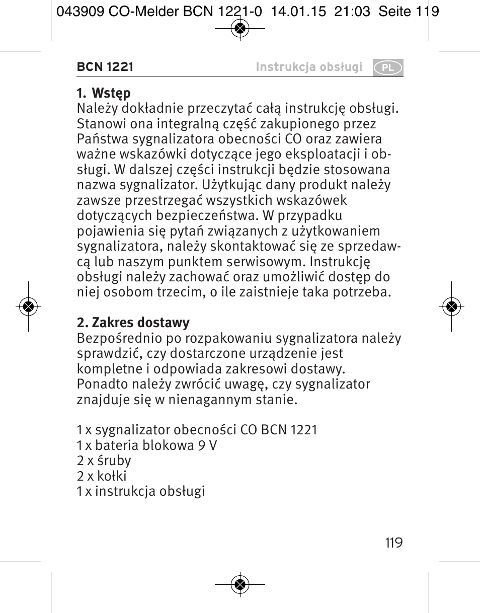 Brennenstuhl CO Detector BCN 1221 User Manual | Page 119 / 136