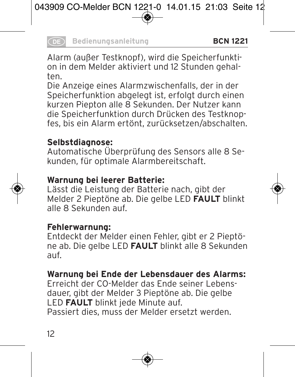 Brennenstuhl CO Detector BCN 1221 User Manual | Page 12 / 136