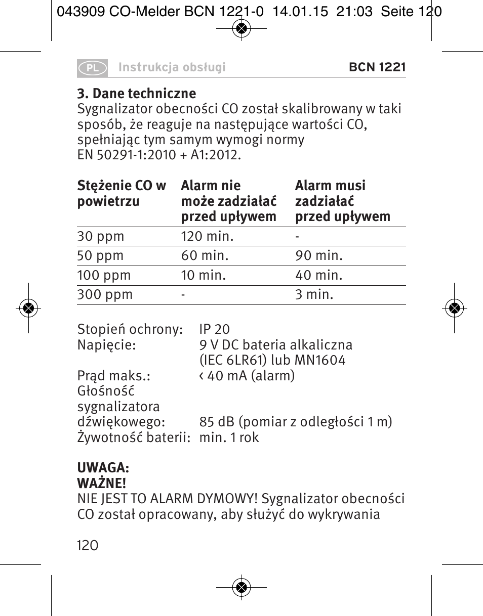 Brennenstuhl CO Detector BCN 1221 User Manual | Page 120 / 136