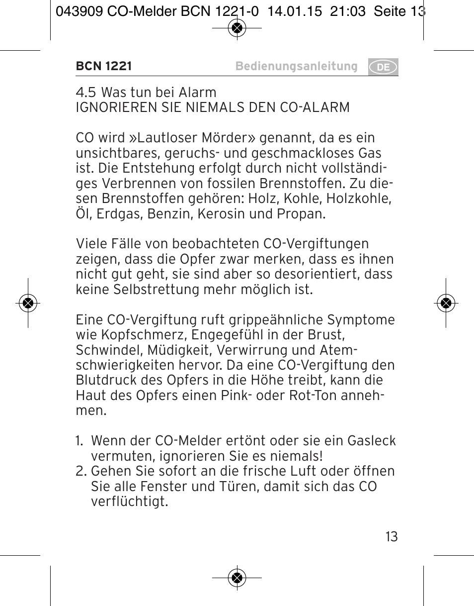 Brennenstuhl CO Detector BCN 1221 User Manual | Page 13 / 136