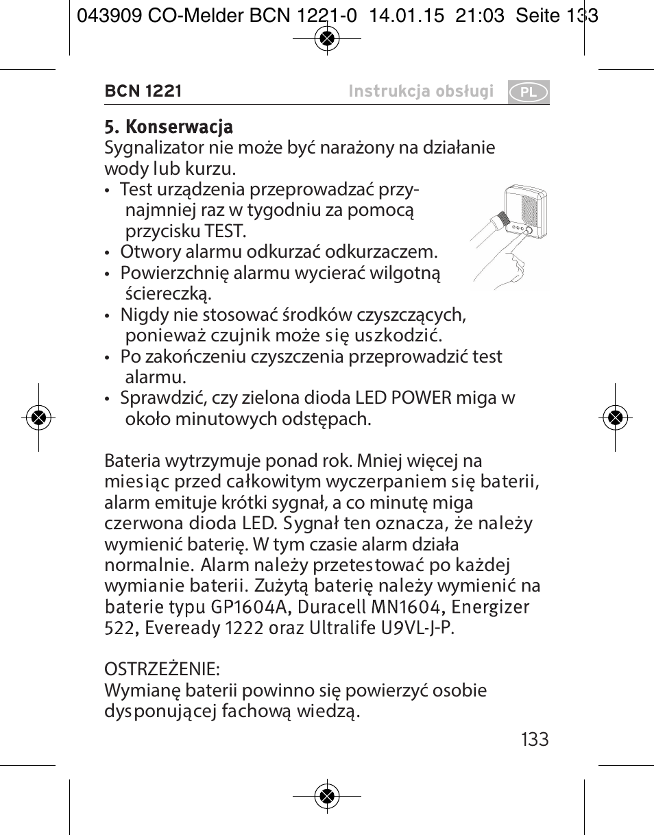 Brennenstuhl CO Detector BCN 1221 User Manual | Page 133 / 136