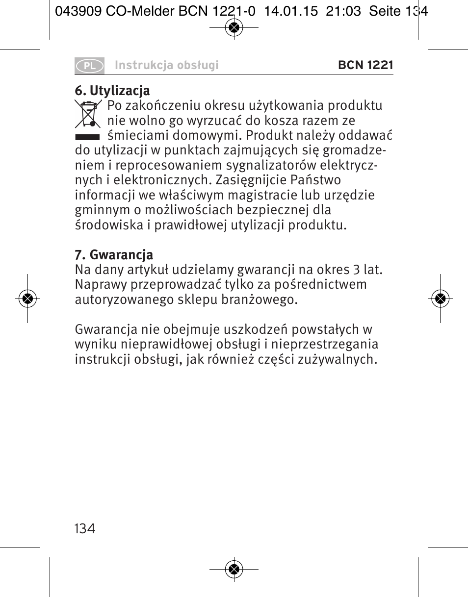 Brennenstuhl CO Detector BCN 1221 User Manual | Page 134 / 136