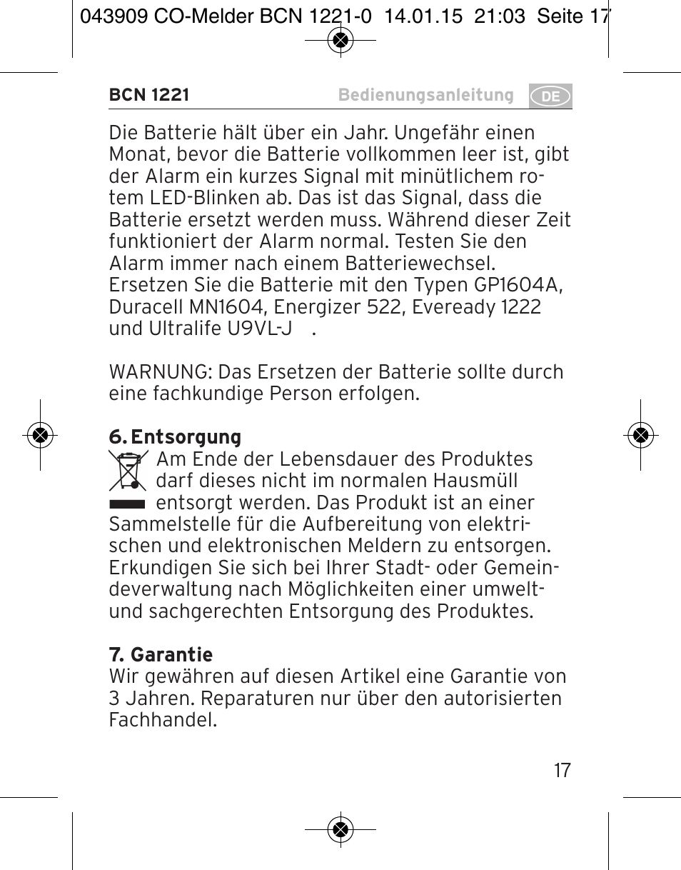 Brennenstuhl CO Detector BCN 1221 User Manual | Page 17 / 136