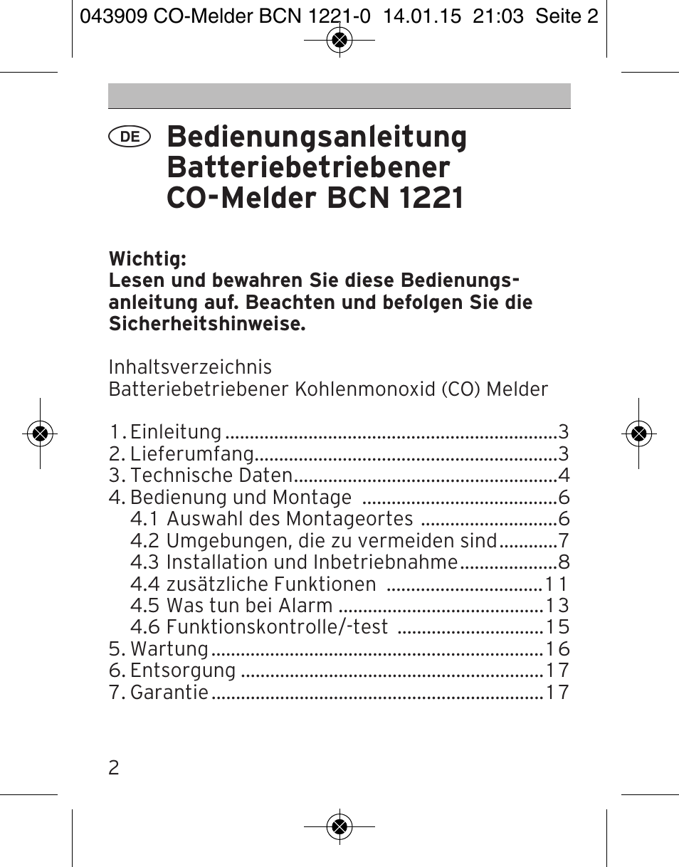 Brennenstuhl CO Detector BCN 1221 User Manual | Page 2 / 136