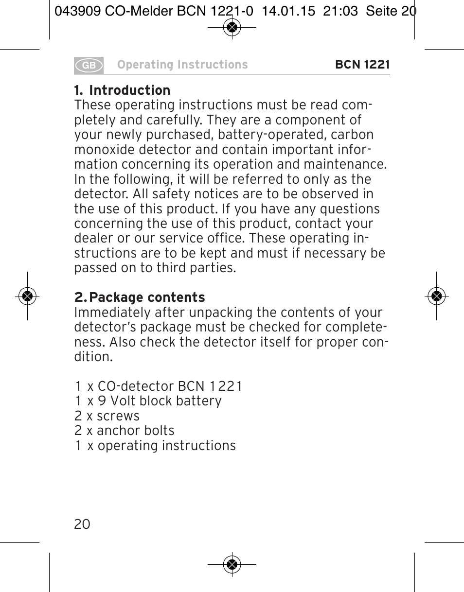 Brennenstuhl CO Detector BCN 1221 User Manual | Page 20 / 136