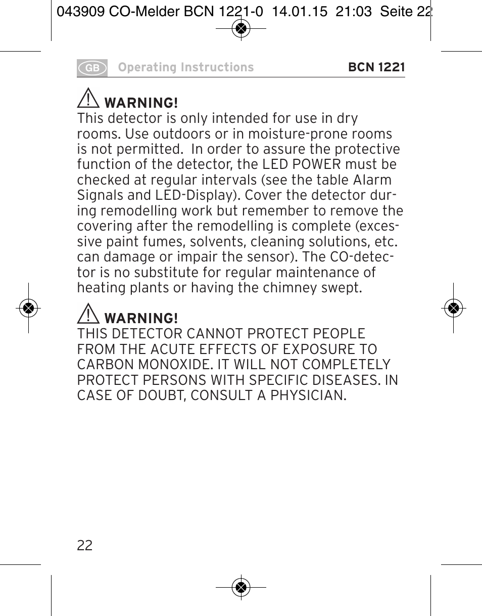 Brennenstuhl CO Detector BCN 1221 User Manual | Page 22 / 136