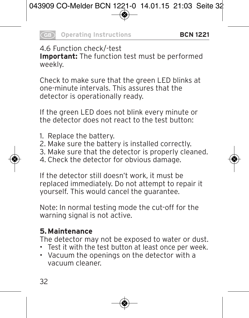 Brennenstuhl CO Detector BCN 1221 User Manual | Page 32 / 136