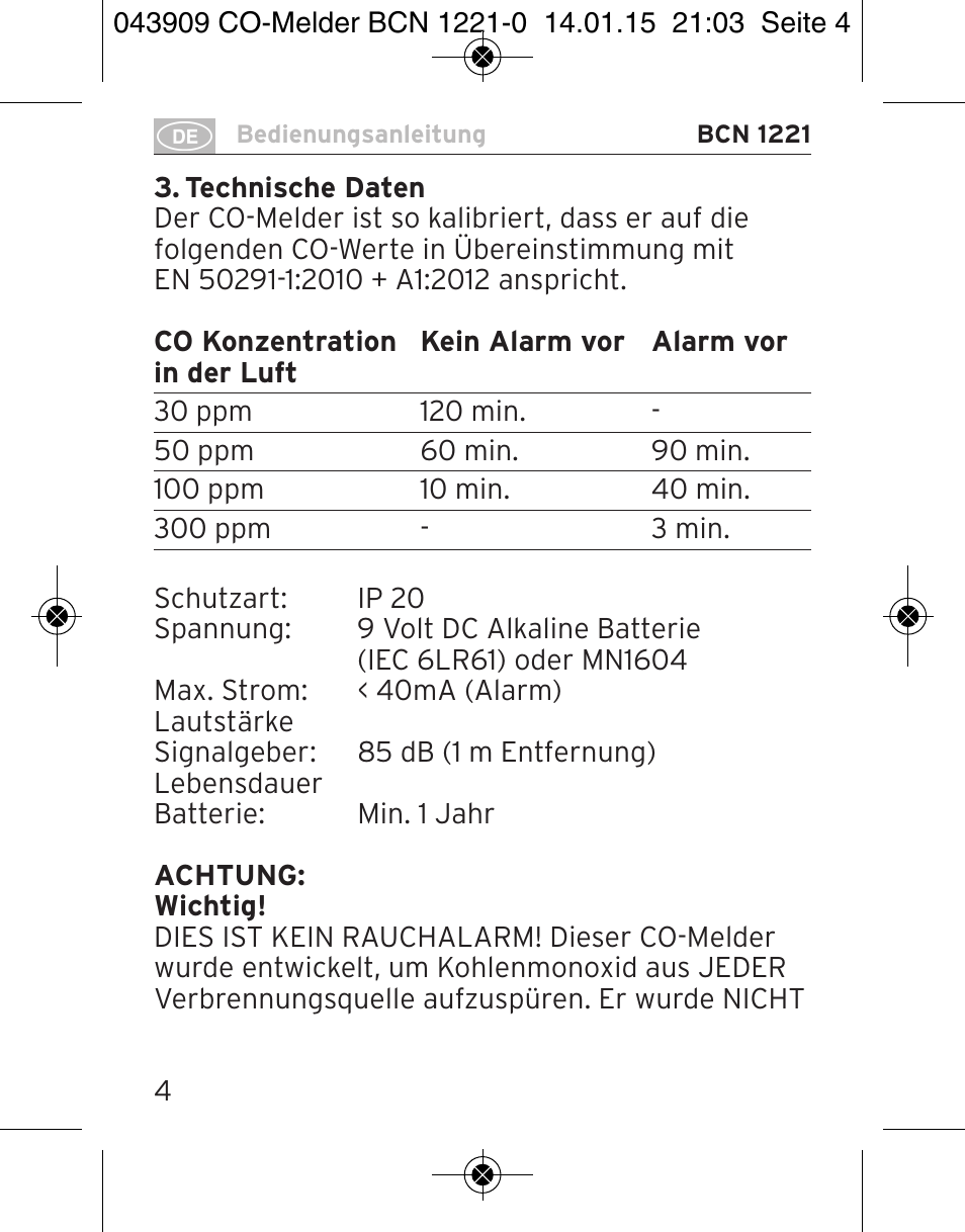 Brennenstuhl CO Detector BCN 1221 User Manual | Page 4 / 136