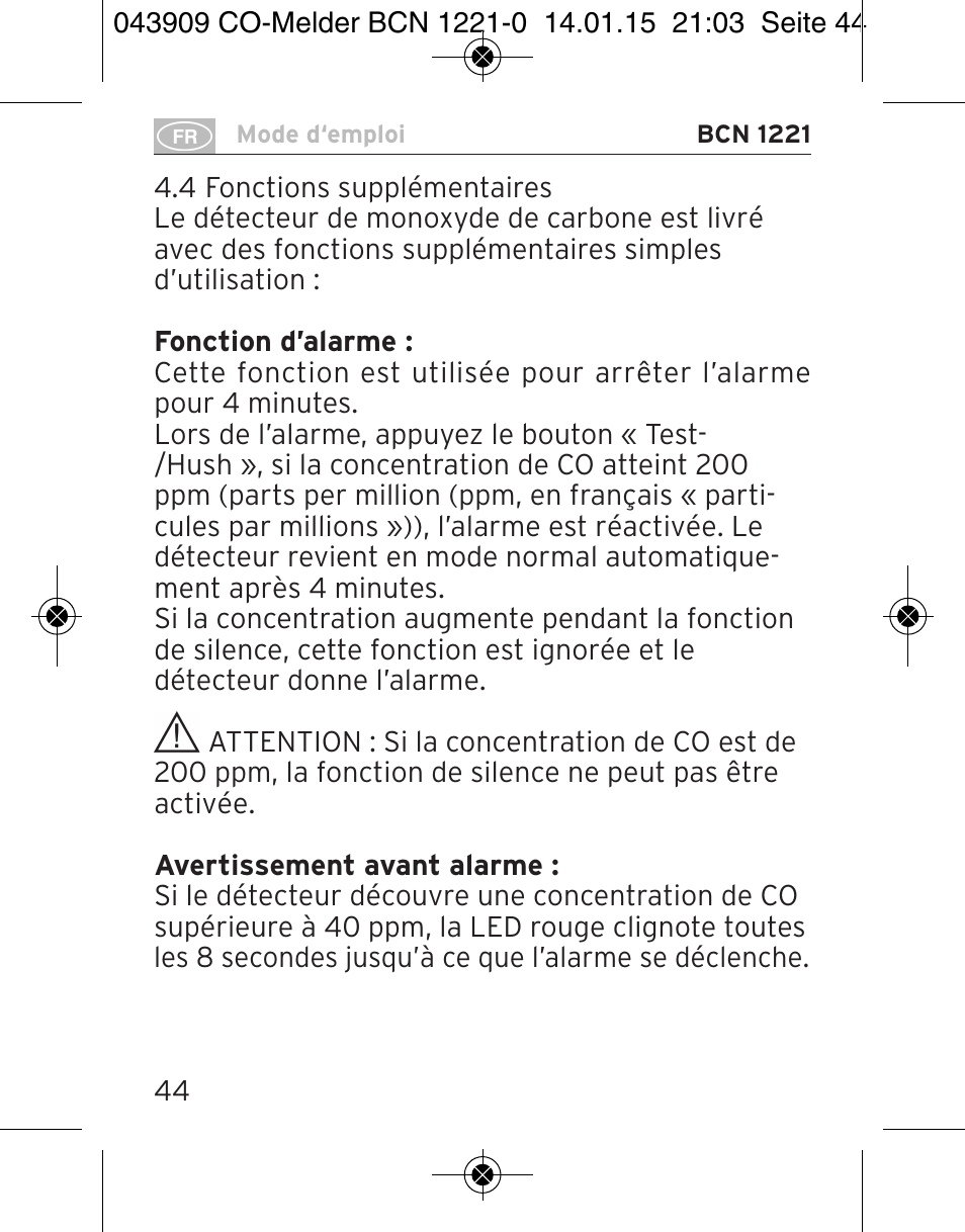 Brennenstuhl CO Detector BCN 1221 User Manual | Page 44 / 136
