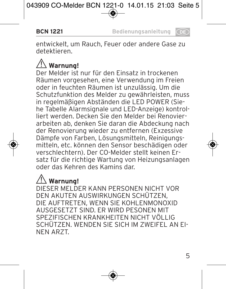 Brennenstuhl CO Detector BCN 1221 User Manual | Page 5 / 136