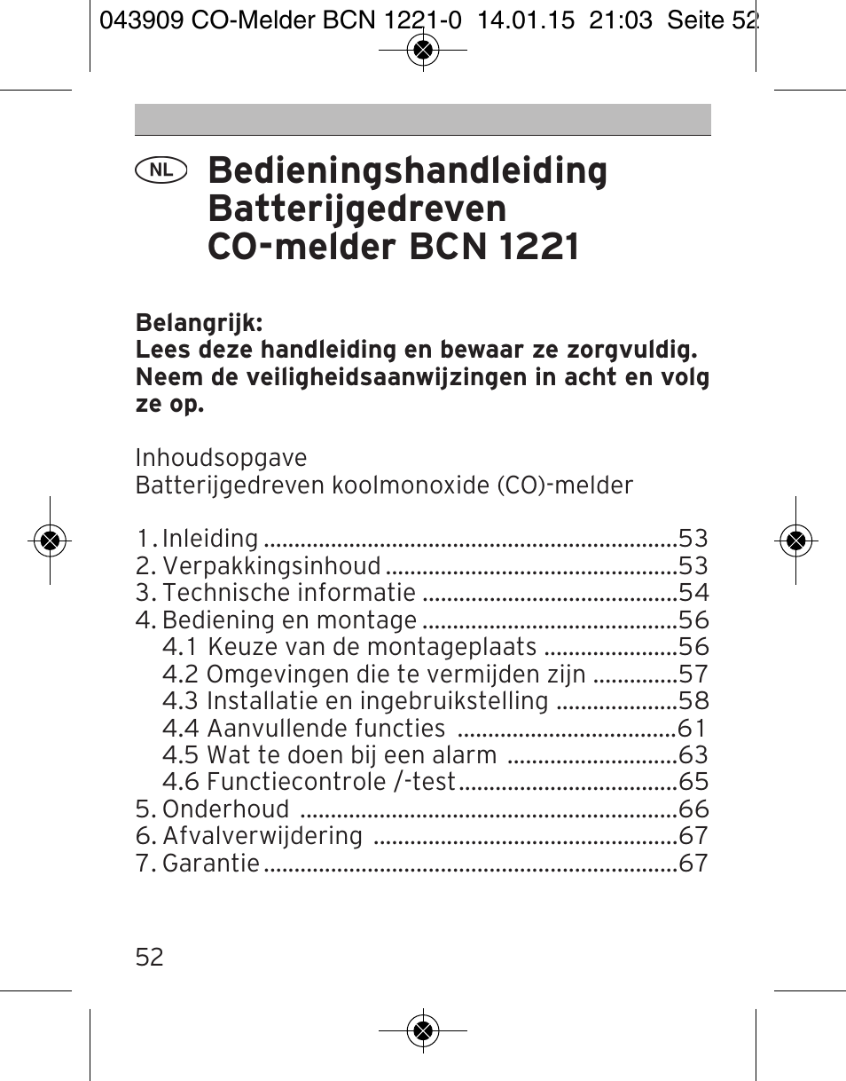 Brennenstuhl CO Detector BCN 1221 User Manual | Page 52 / 136