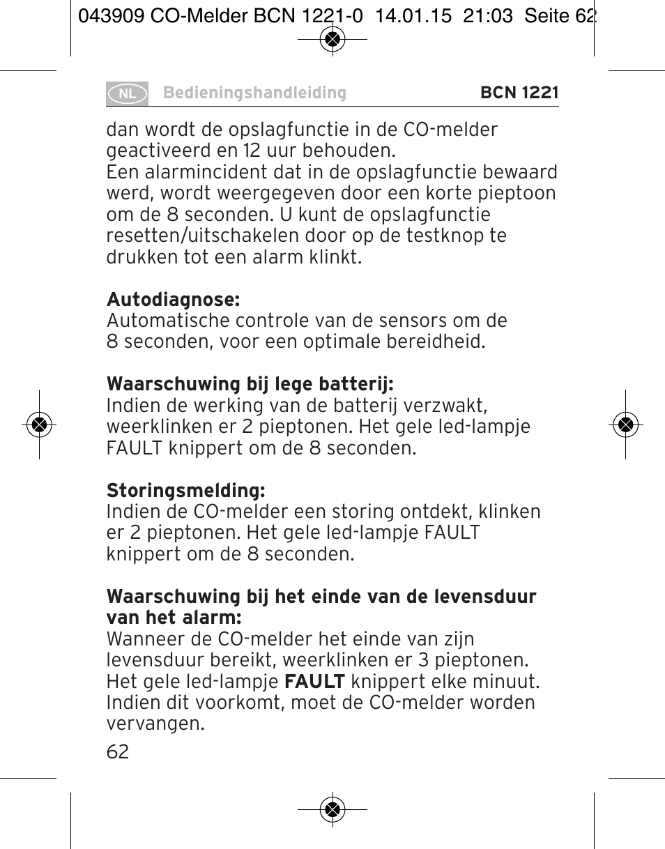 Brennenstuhl CO Detector BCN 1221 User Manual | Page 62 / 136