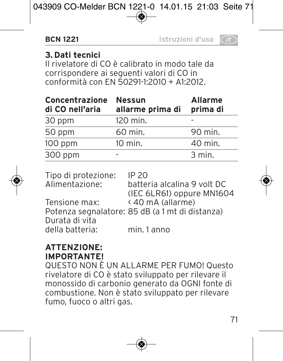 Brennenstuhl CO Detector BCN 1221 User Manual | Page 71 / 136