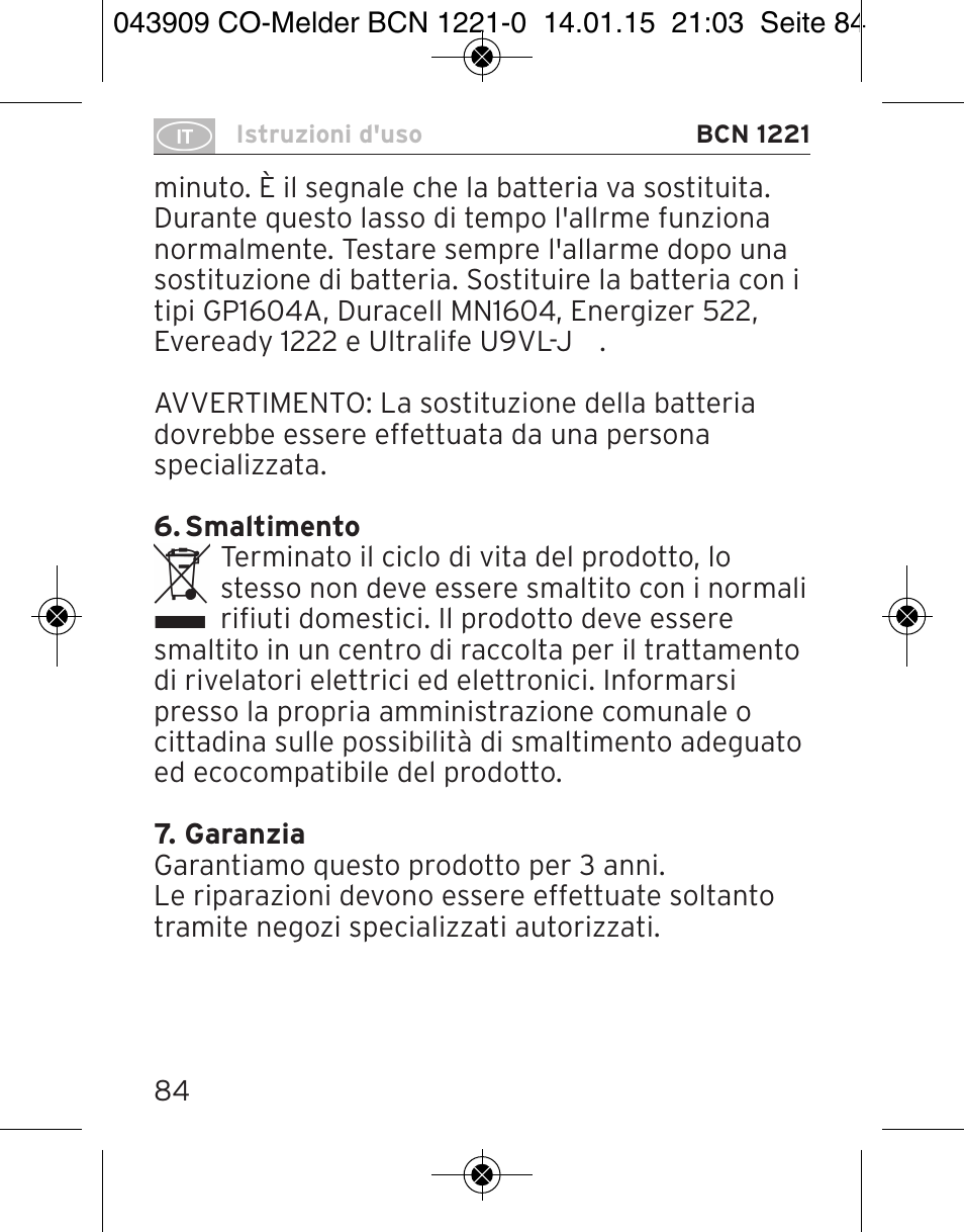 Brennenstuhl CO Detector BCN 1221 User Manual | Page 84 / 136