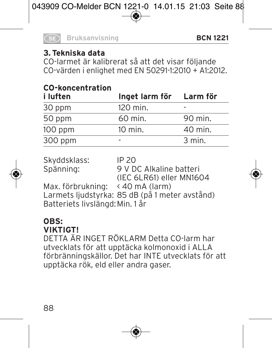 Brennenstuhl CO Detector BCN 1221 User Manual | Page 88 / 136