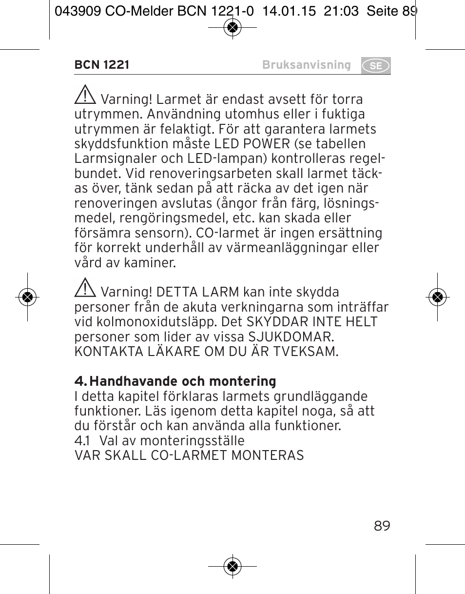 Brennenstuhl CO Detector BCN 1221 User Manual | Page 89 / 136