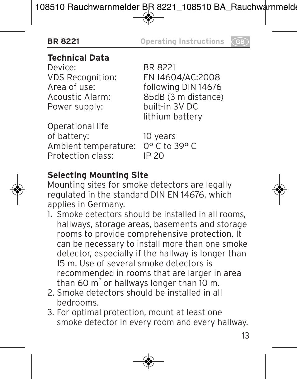 Brennenstuhl Smoke Alarm BR 8221 extra longlife User Manual | Page 13 / 56