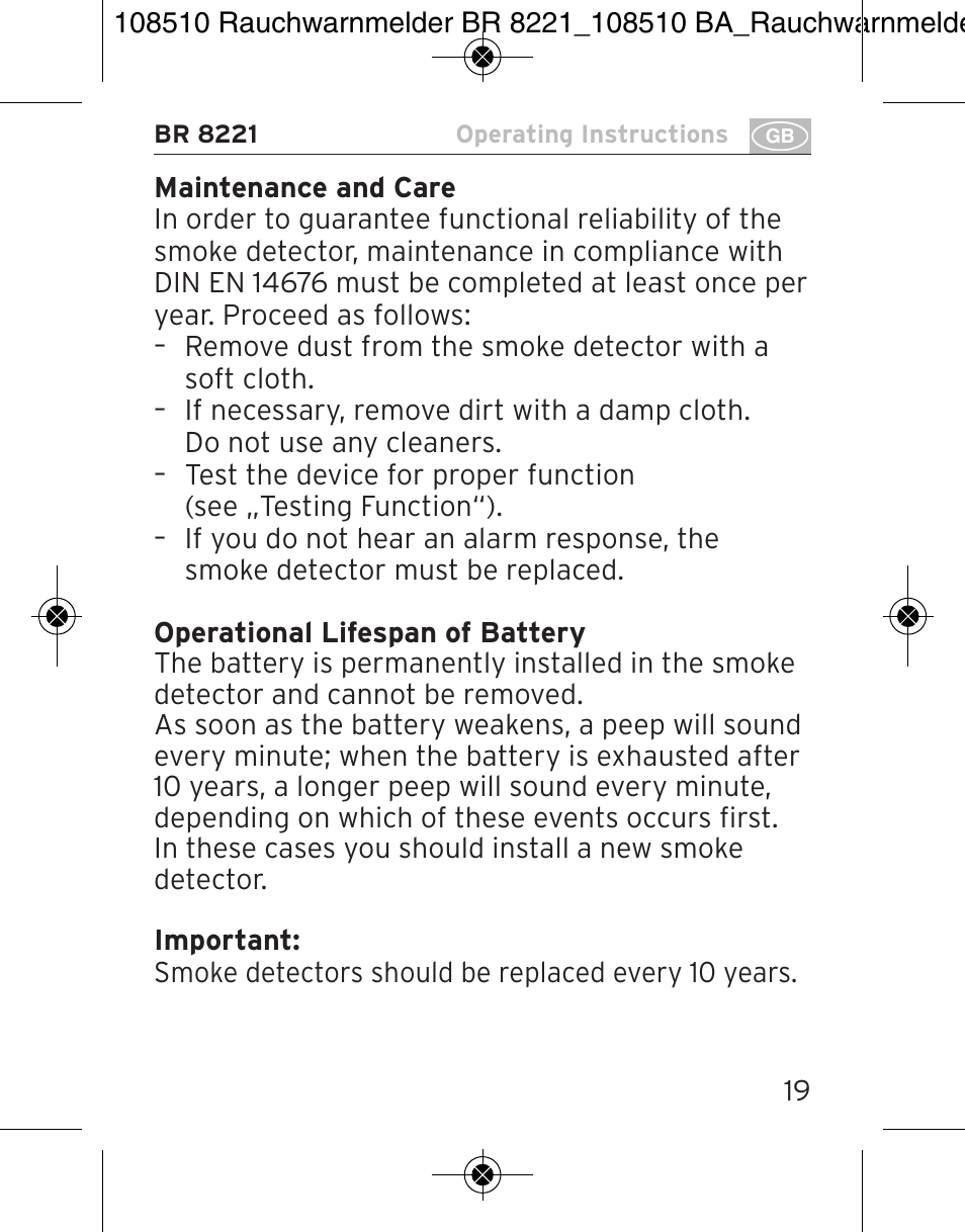 Brennenstuhl Smoke Alarm BR 8221 extra longlife User Manual | Page 19 / 56