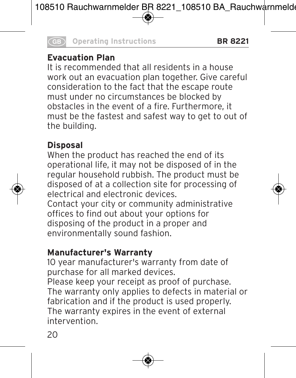 Brennenstuhl Smoke Alarm BR 8221 extra longlife User Manual | Page 20 / 56