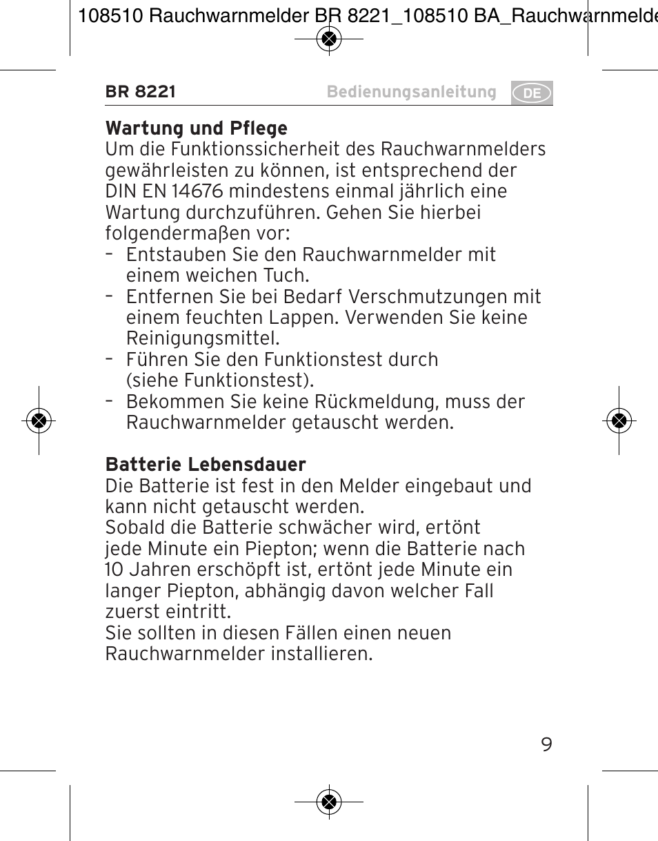 Brennenstuhl Smoke Alarm BR 8221 extra longlife User Manual | Page 9 / 56