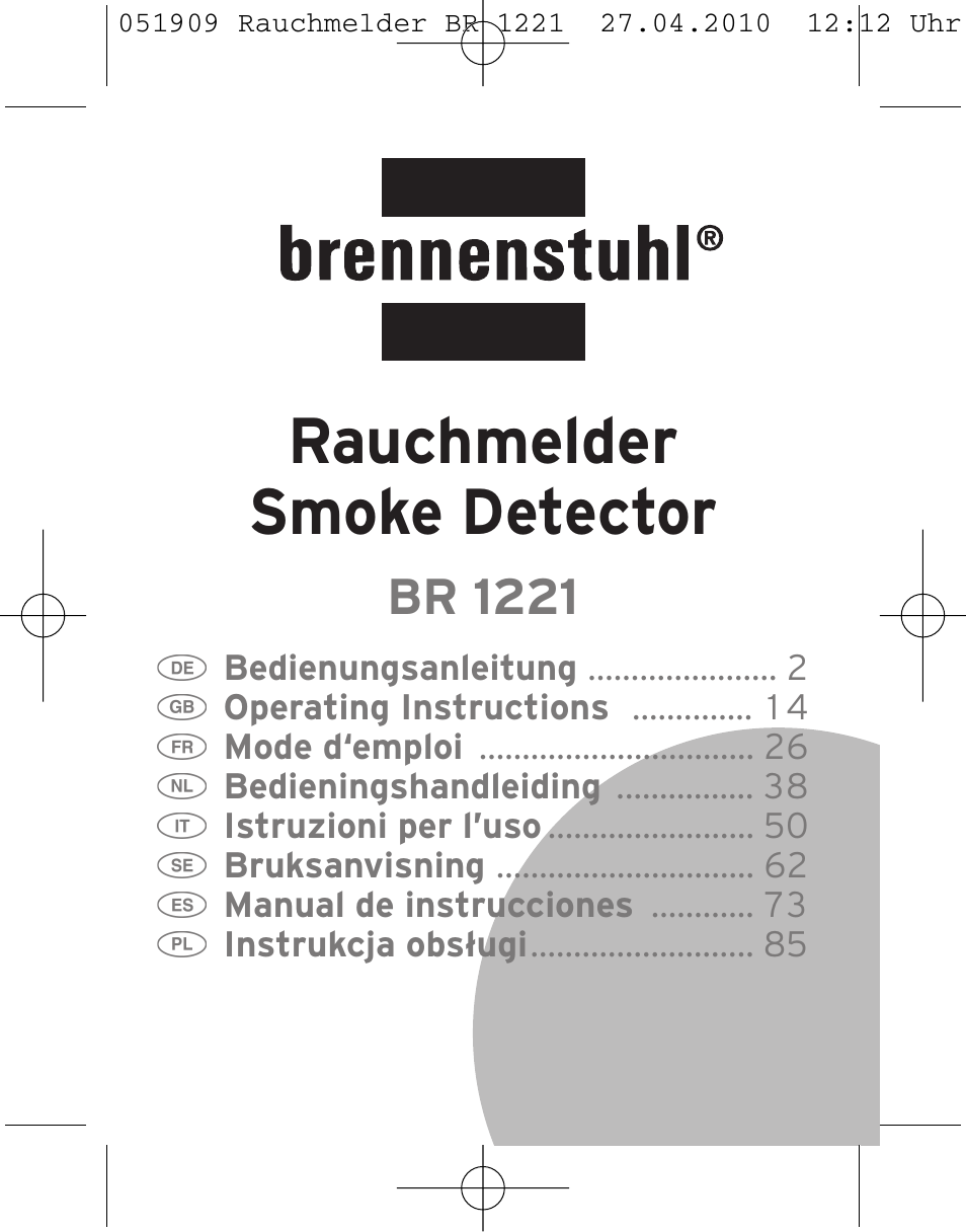 Brennenstuhl Smoke Alarm BR 1221 longlife User Manual | 100 pages