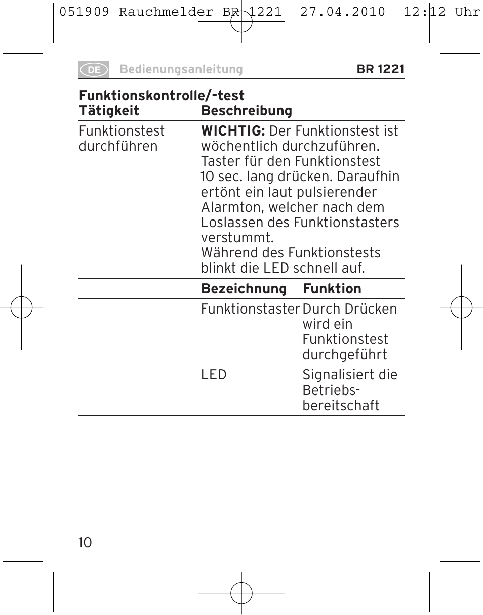 Brennenstuhl Smoke Alarm BR 1221 longlife User Manual | Page 10 / 100