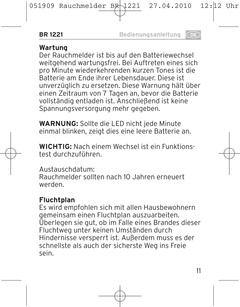 Brennenstuhl Smoke Alarm BR 1221 longlife User Manual | Page 11 / 100