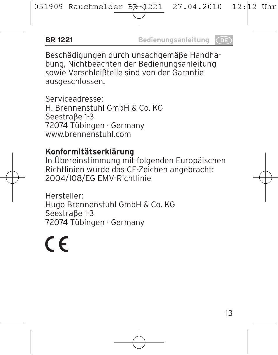 Brennenstuhl Smoke Alarm BR 1221 longlife User Manual | Page 13 / 100