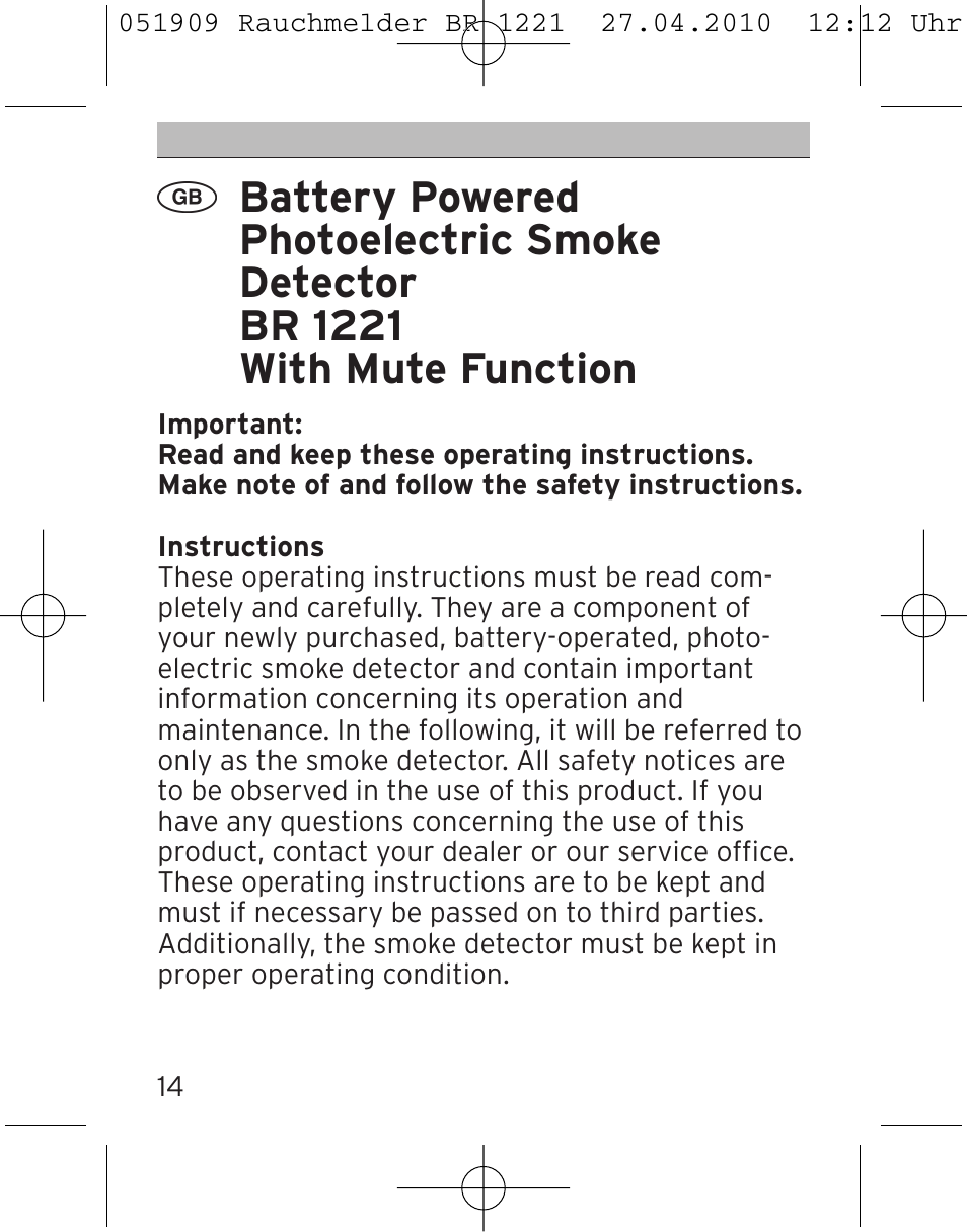 Brennenstuhl Smoke Alarm BR 1221 longlife User Manual | Page 14 / 100