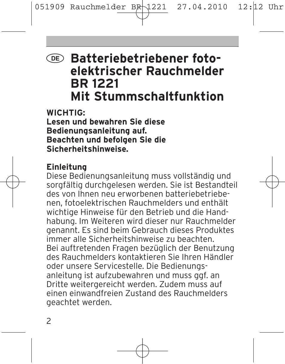 Brennenstuhl Smoke Alarm BR 1221 longlife User Manual | Page 2 / 100
