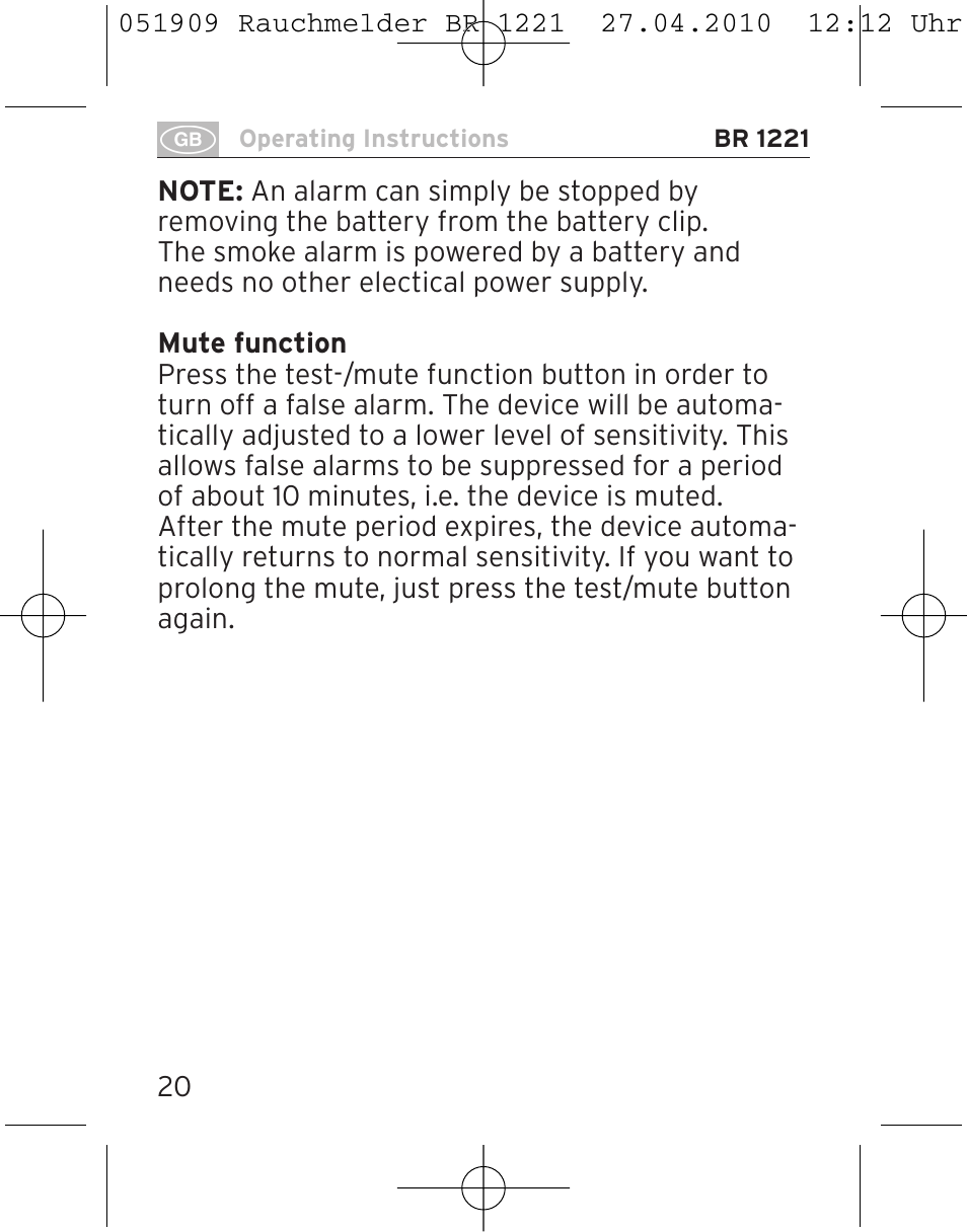 Brennenstuhl Smoke Alarm BR 1221 longlife User Manual | Page 20 / 100