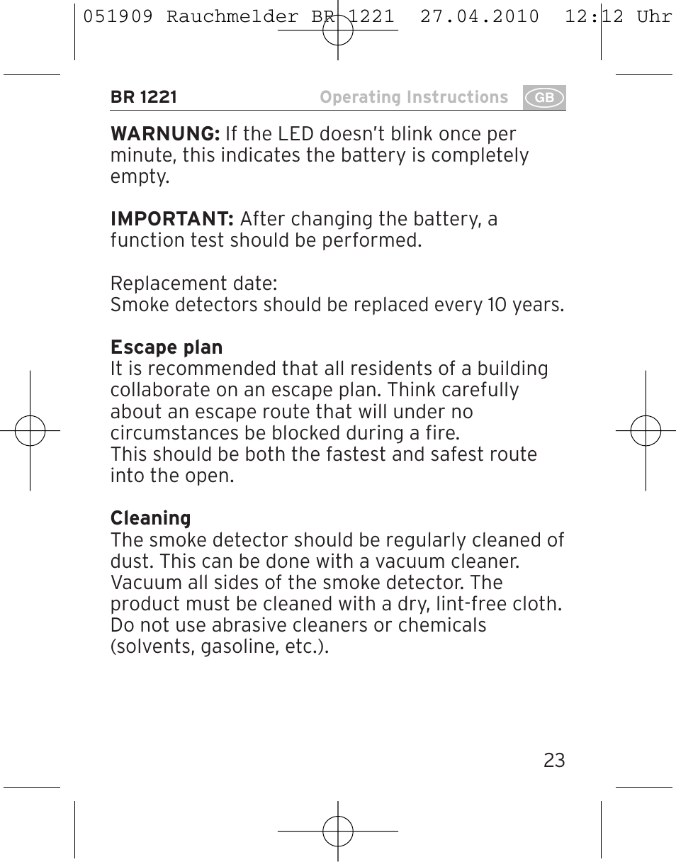 Brennenstuhl Smoke Alarm BR 1221 longlife User Manual | Page 23 / 100